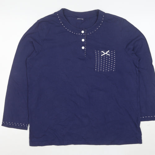TamarT Women's Blue Cotton Long Sleeve Henley T-Shirt M