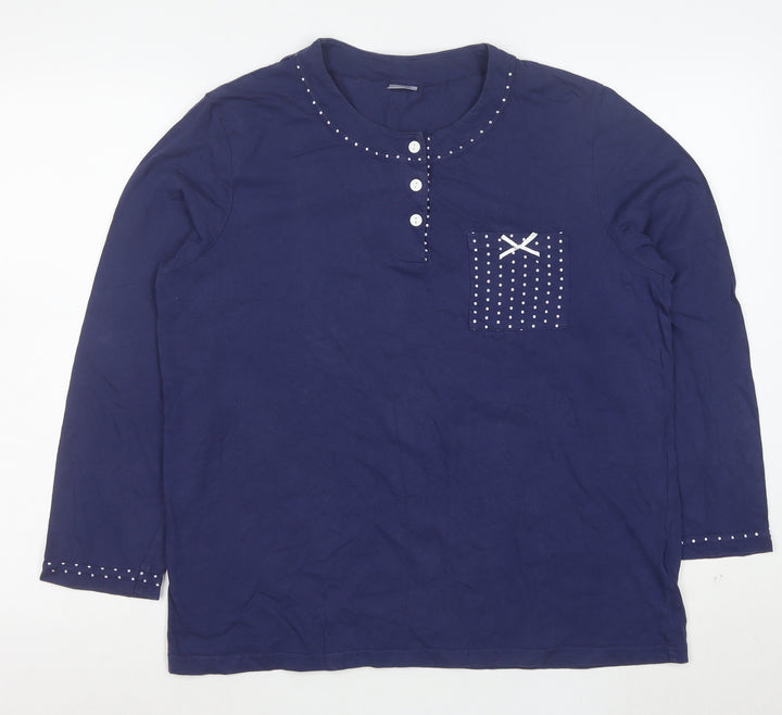TamarT Women's Blue Cotton Long Sleeve Henley T-Shirt M