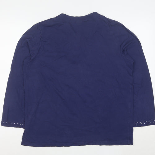 TamarT Women's Blue Cotton Long Sleeve Henley T-Shirt M