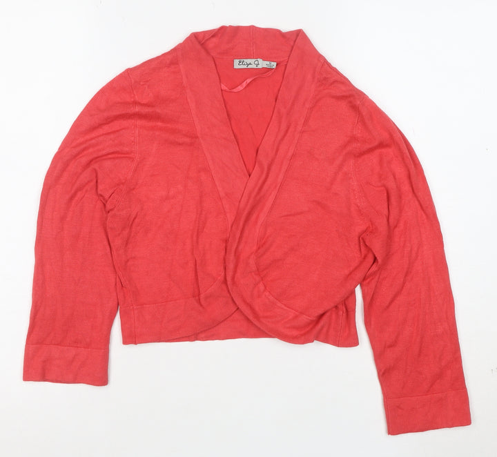 Eliza J Women's Red Knit V-Neck Long Sleeve Cardigan M