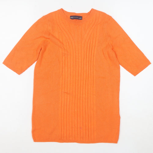 Marks and Spencer Women’s Orange Ribbed Knit 3/4 Sleeve Top Size M