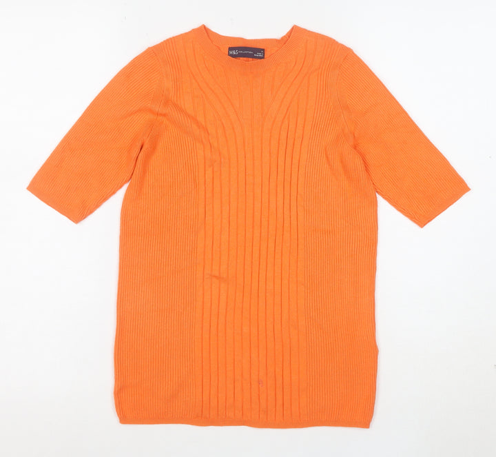 Marks and Spencer Women’s Orange Ribbed Knit 3/4 Sleeve Top Size M