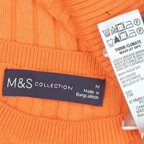 Marks and Spencer Women’s Orange Ribbed Knit 3/4 Sleeve Top Size M