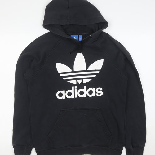 adidas Mens Black Small Pullover Hoodie with Logo Fleece Sweatshirt