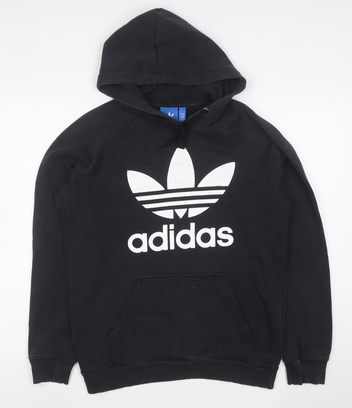 adidas Mens Black Small Pullover Hoodie with Logo Fleece Sweatshirt