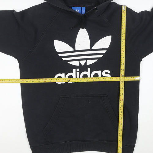 adidas Mens Black Small Pullover Hoodie with Logo Fleece Sweatshirt