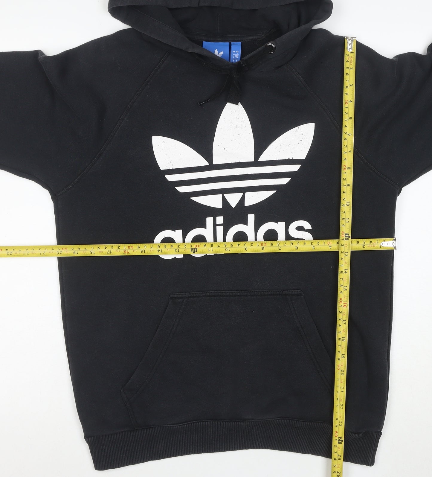 adidas Mens Black Small Pullover Hoodie with Logo Fleece Sweatshirt