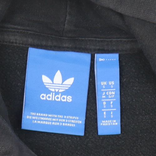 adidas Mens Black Small Pullover Hoodie with Logo Fleece Sweatshirt
