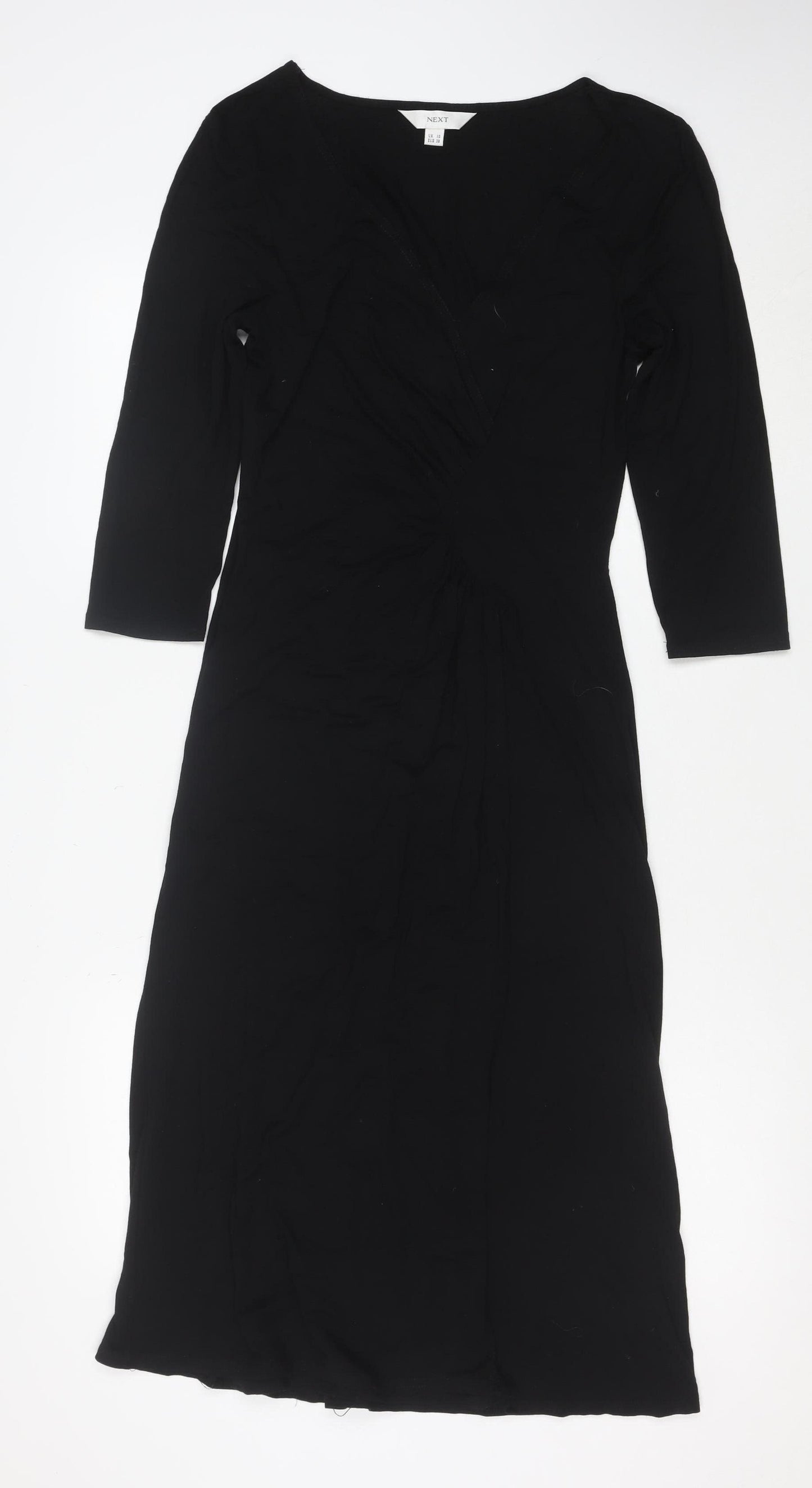 Next Women's Black V-Neck Bodycon Dress Size 10 3/4 Sleeve