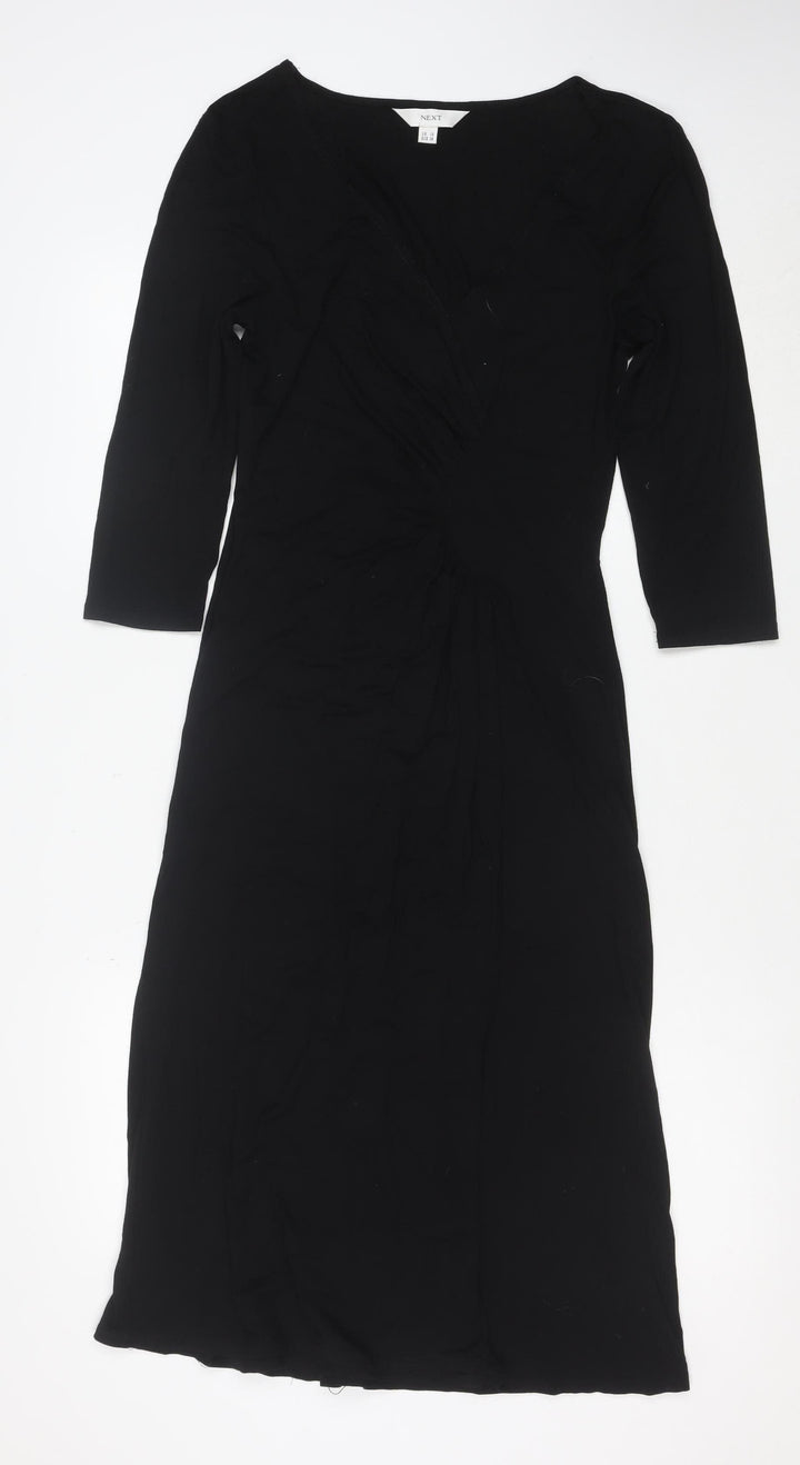Next Women's Black V-Neck Bodycon Dress Size 10 3/4 Sleeve
