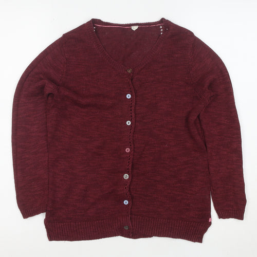 White Stuff Women's Red V-Neck Long Sleeve Cotton Cardigan Size 10