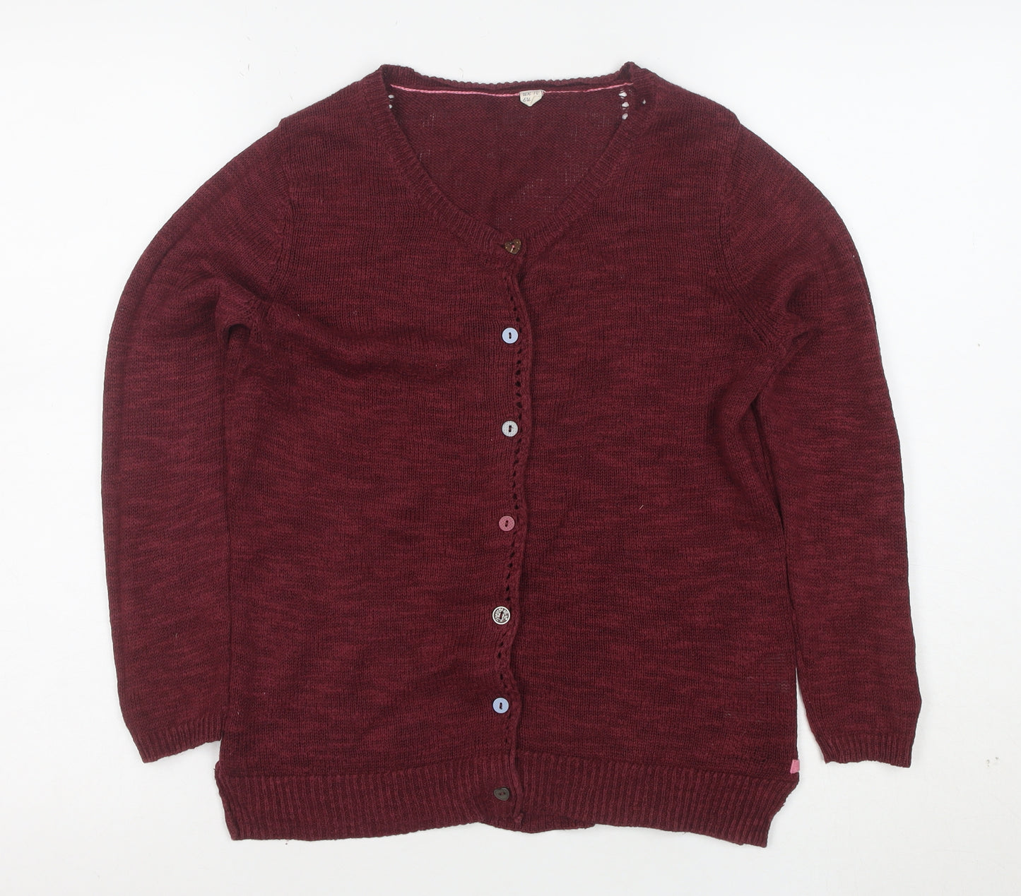 White Stuff Women's Red V-Neck Long Sleeve Cotton Cardigan Size 10