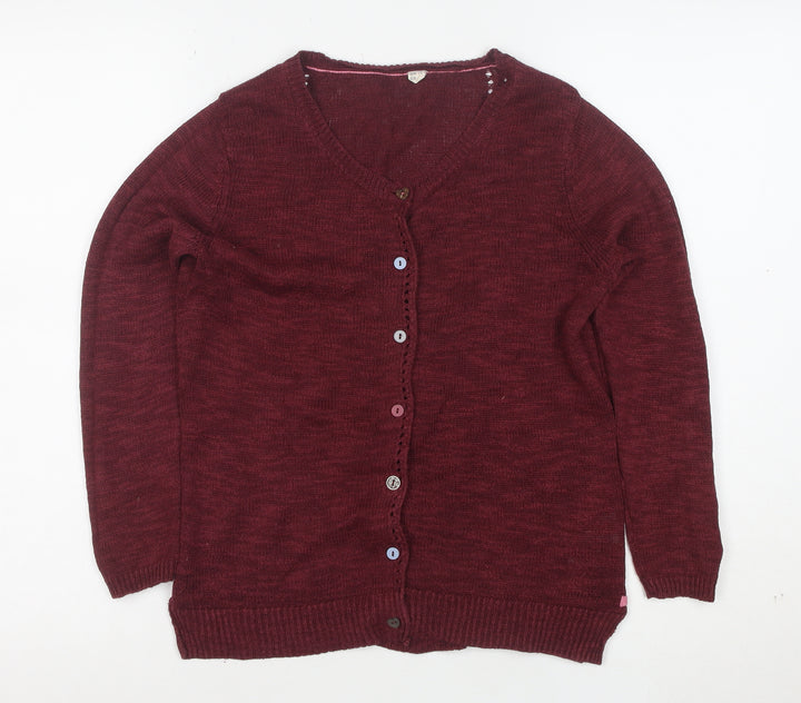 White Stuff Women's Red V-Neck Long Sleeve Cotton Cardigan Size 10