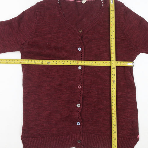 White Stuff Women's Red V-Neck Long Sleeve Cotton Cardigan Size 10