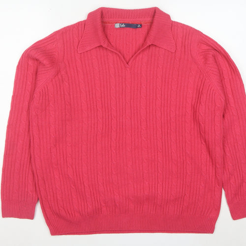 Isle Women Pink Collared Cable-Knit Pullover Jumper XL