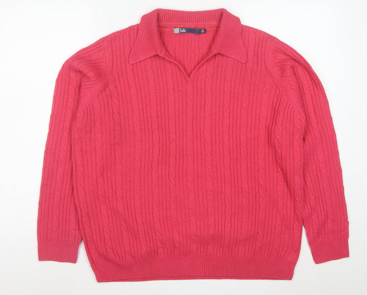 Isle Women Pink Collared Cable-Knit Pullover Jumper XL