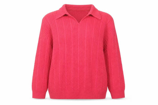 Front view of Isle Women Pink Collared Cable-Knit jumper XL