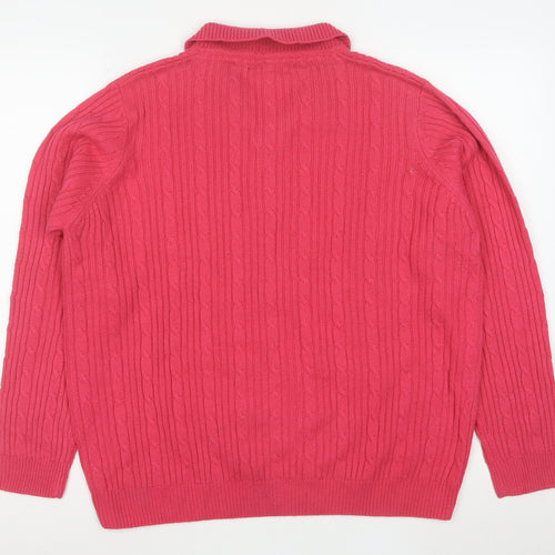 Isle Women Pink Collared Cable-Knit Pullover Jumper XL