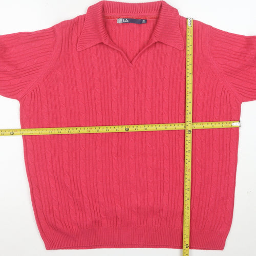 Isle Women Pink Collared Cable-Knit Pullover Jumper XL