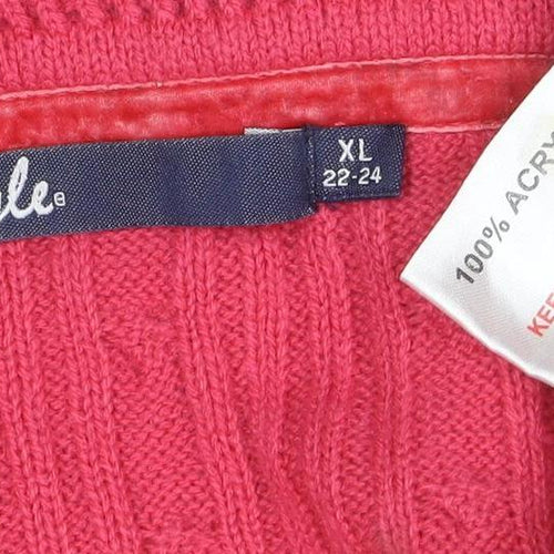 Isle Women Pink Collared Cable-Knit Pullover Jumper XL
