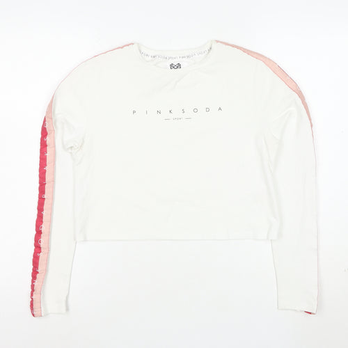 Pink Soda Sport Women's White Cropped Long Sleeve T-Shirt UK 12