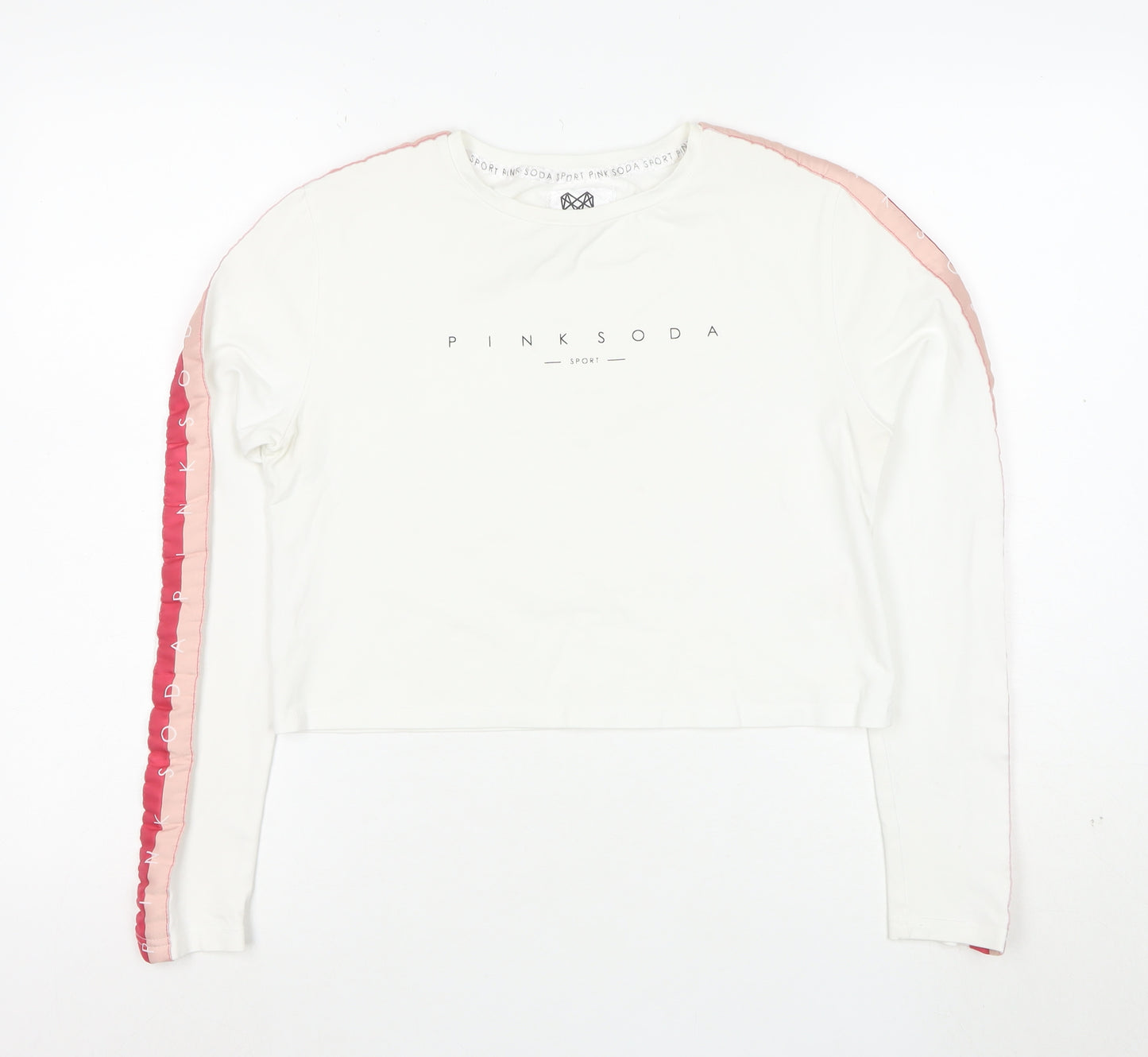 Pink Soda Sport Women's White Cropped Long Sleeve T-Shirt UK 12