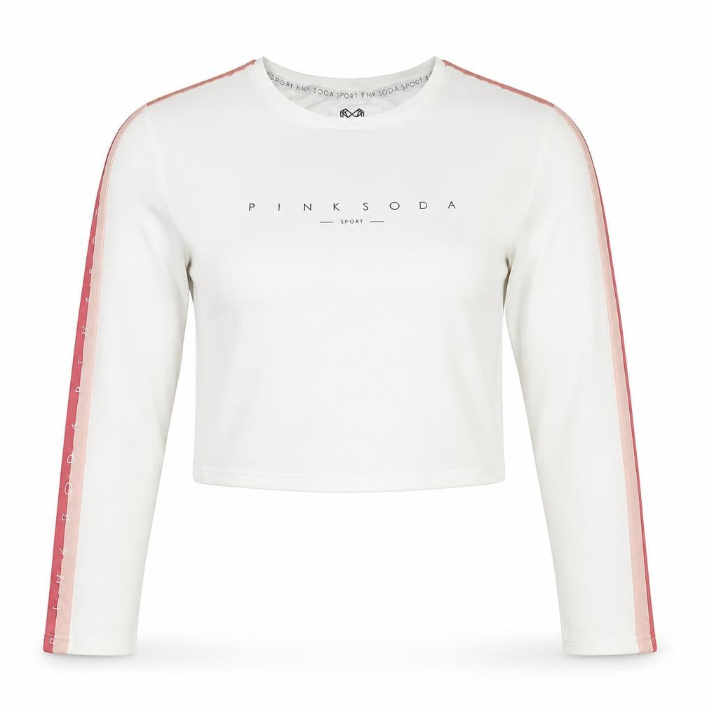 Pink Soda Sport Women's White Cropped Long Sleeve T-Shirt UK 12