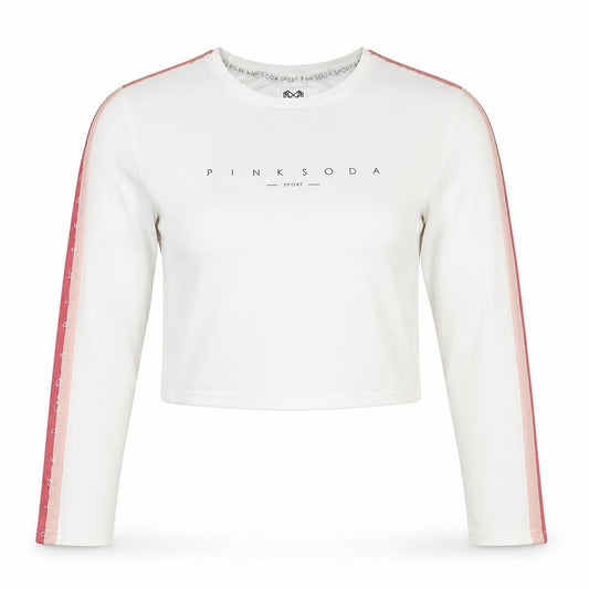 Front view of Pink Soda Sport Women's White Cropped Long Sleeve T-Shirt UK 12