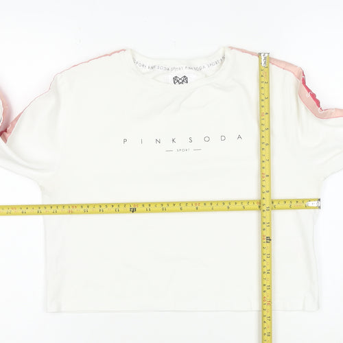 Pink Soda Sport Women's White Cropped Long Sleeve T-Shirt UK 12