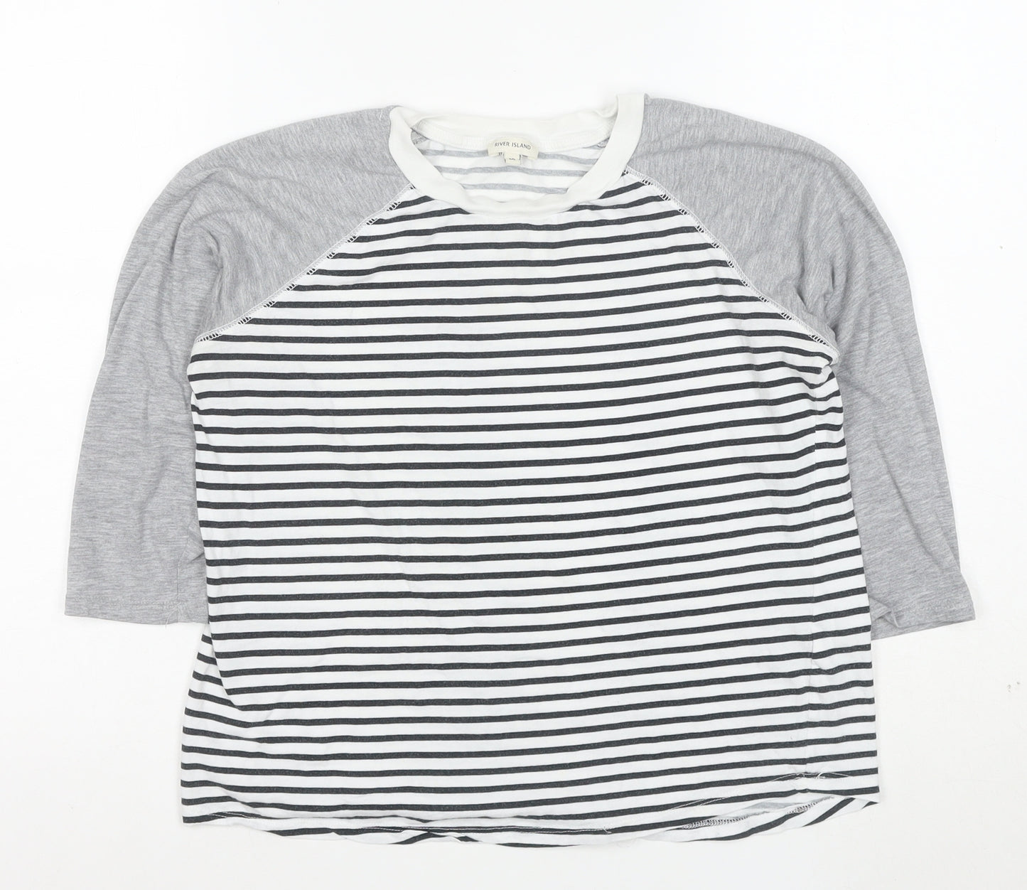 River Island Women’s Multicoloured Striped Raglan 3/4 Sleeve T-Shirt Size 10