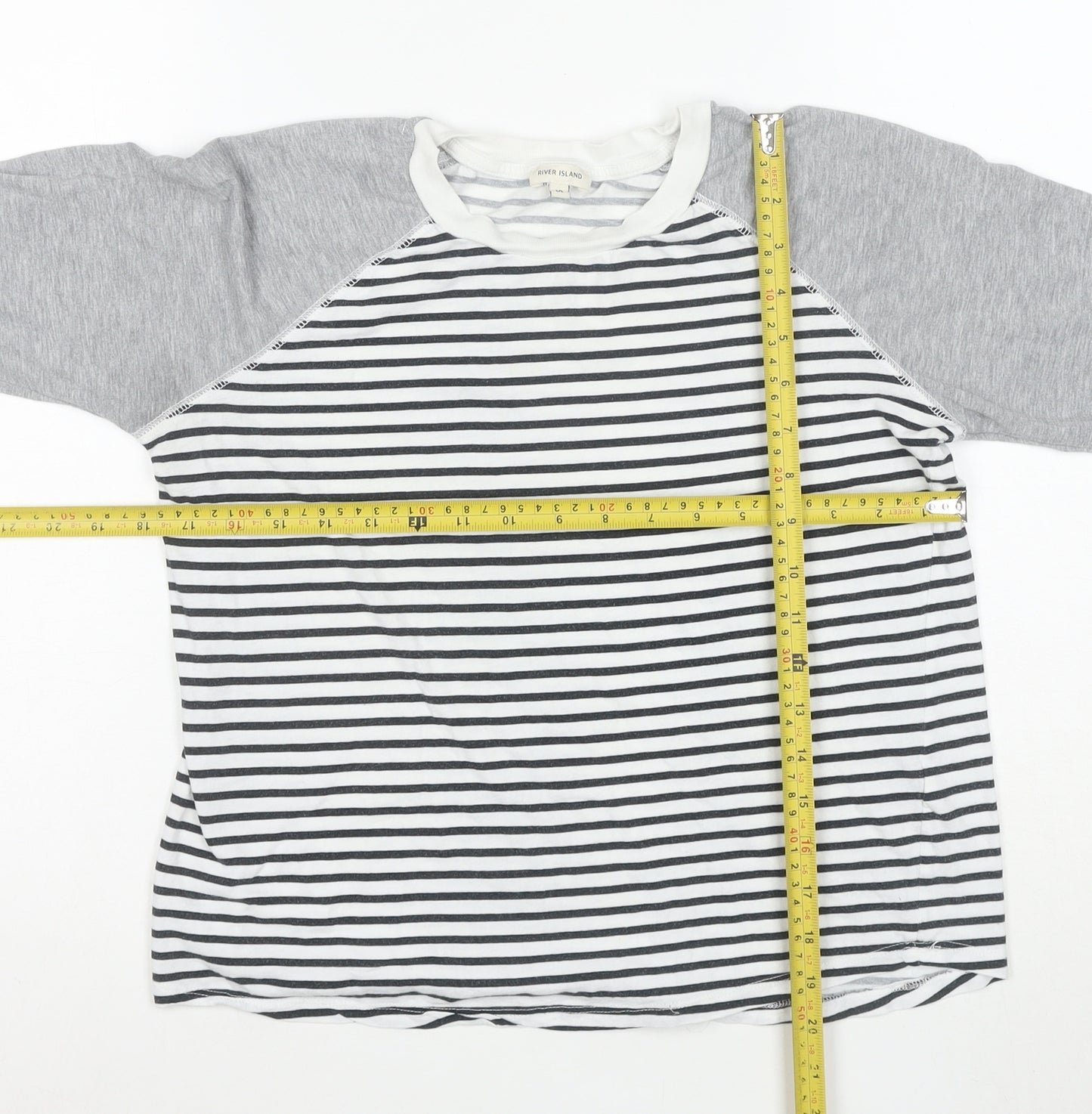 River Island Women’s Multicoloured Striped Raglan 3/4 Sleeve T-Shirt Size 10
