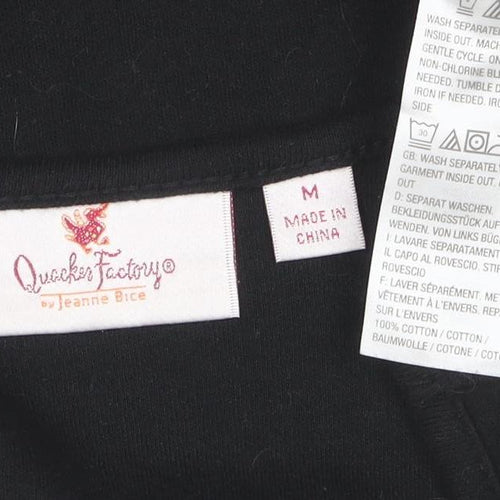 Quacker Factory Women's Black Rhinestone Christmas 3/4 Sleeve Cotton T-Shirt M