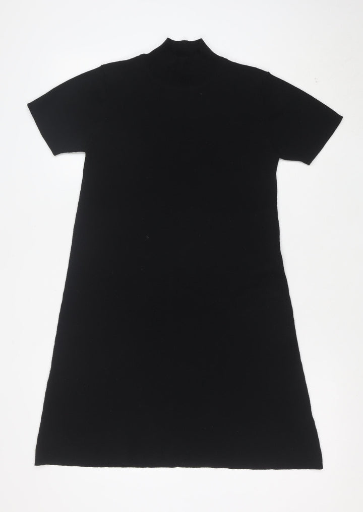 Next Women’s Black Merino Wool Short Sleeve Knit Shift Dress S