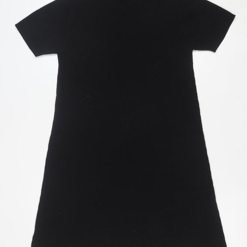 Next Women’s Black Merino Wool Short Sleeve Knit Shift Dress S