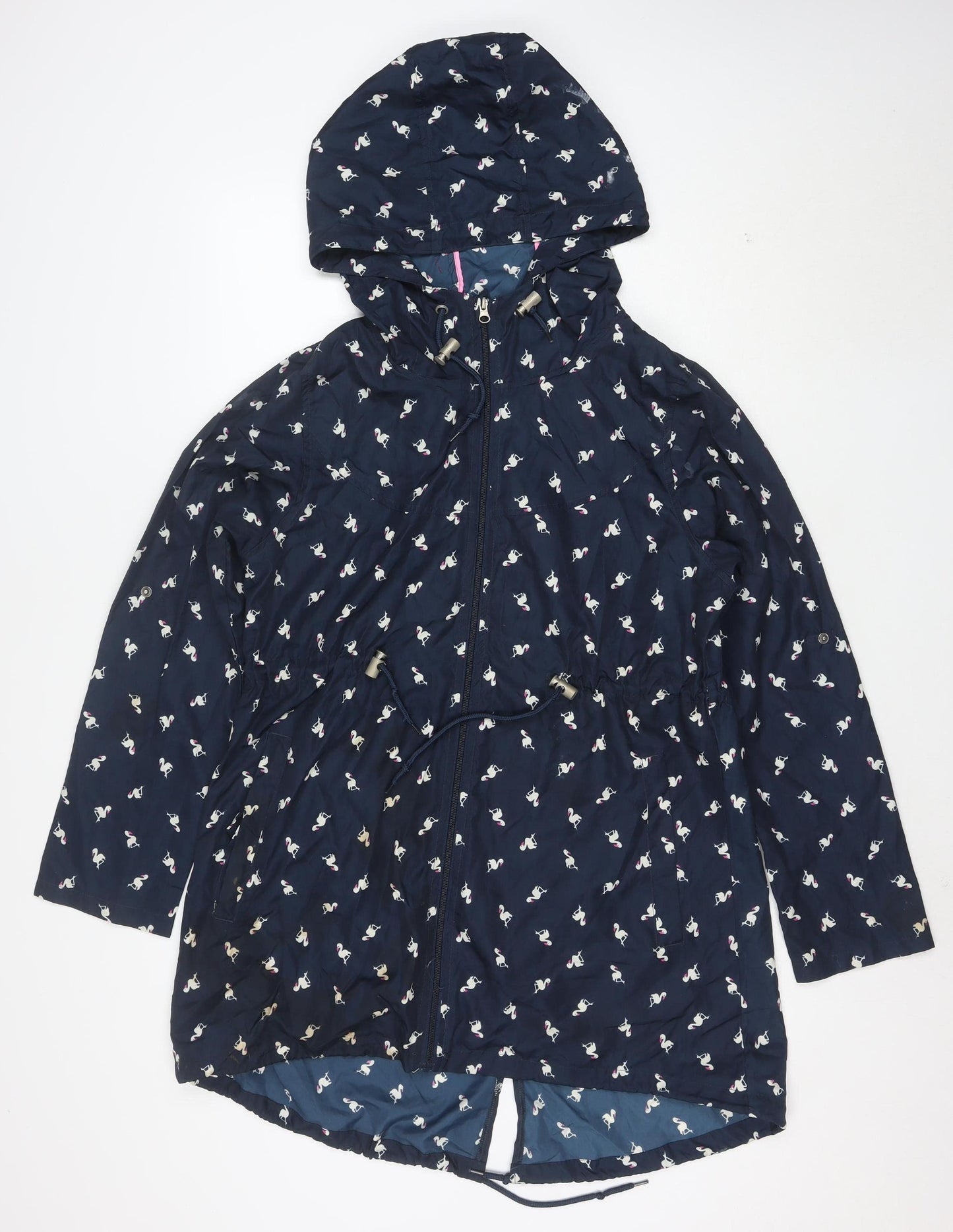 Denim Co Women Blue Flamingo Hooded Parka Jacket Size S