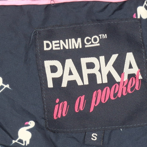 Denim Co Women Blue Flamingo Hooded Parka Jacket Size S