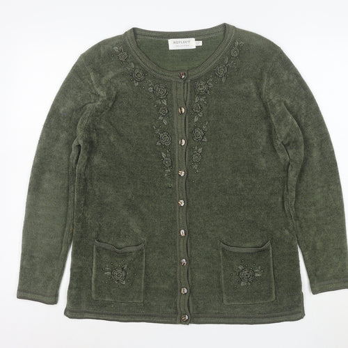 Reflect Collection Women’s Green Beaded Floral Knit Cardigan Size M