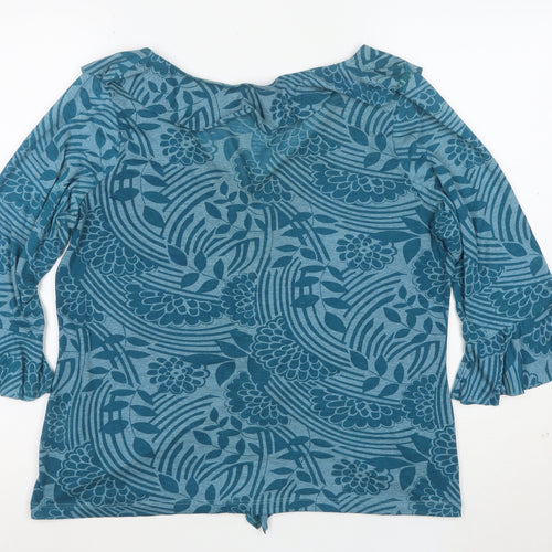 Marks and Spencer Per Una Blue Floral Ruffle 3/4 Sleeve Tunic Top Size 18