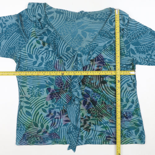 Marks and Spencer Per Una Blue Floral Ruffle 3/4 Sleeve Tunic Top Size 18