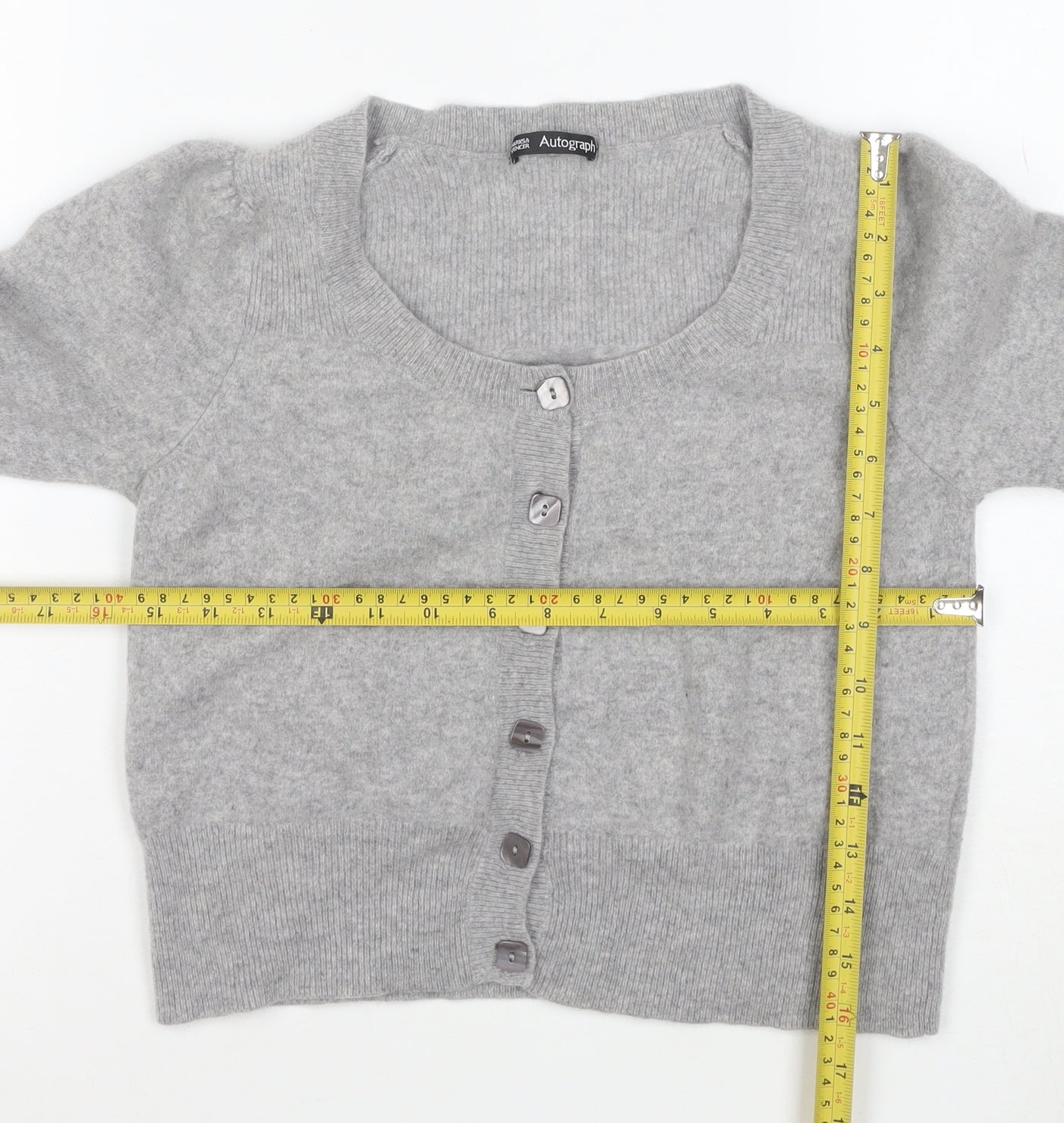 Marks and Spencer Women’s Grey Cashmere Scoop Neck Cardigan Size 14
