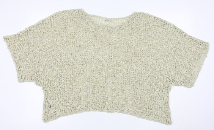 ikat Women’s Beige Crochet Knit Cropped Top One Size