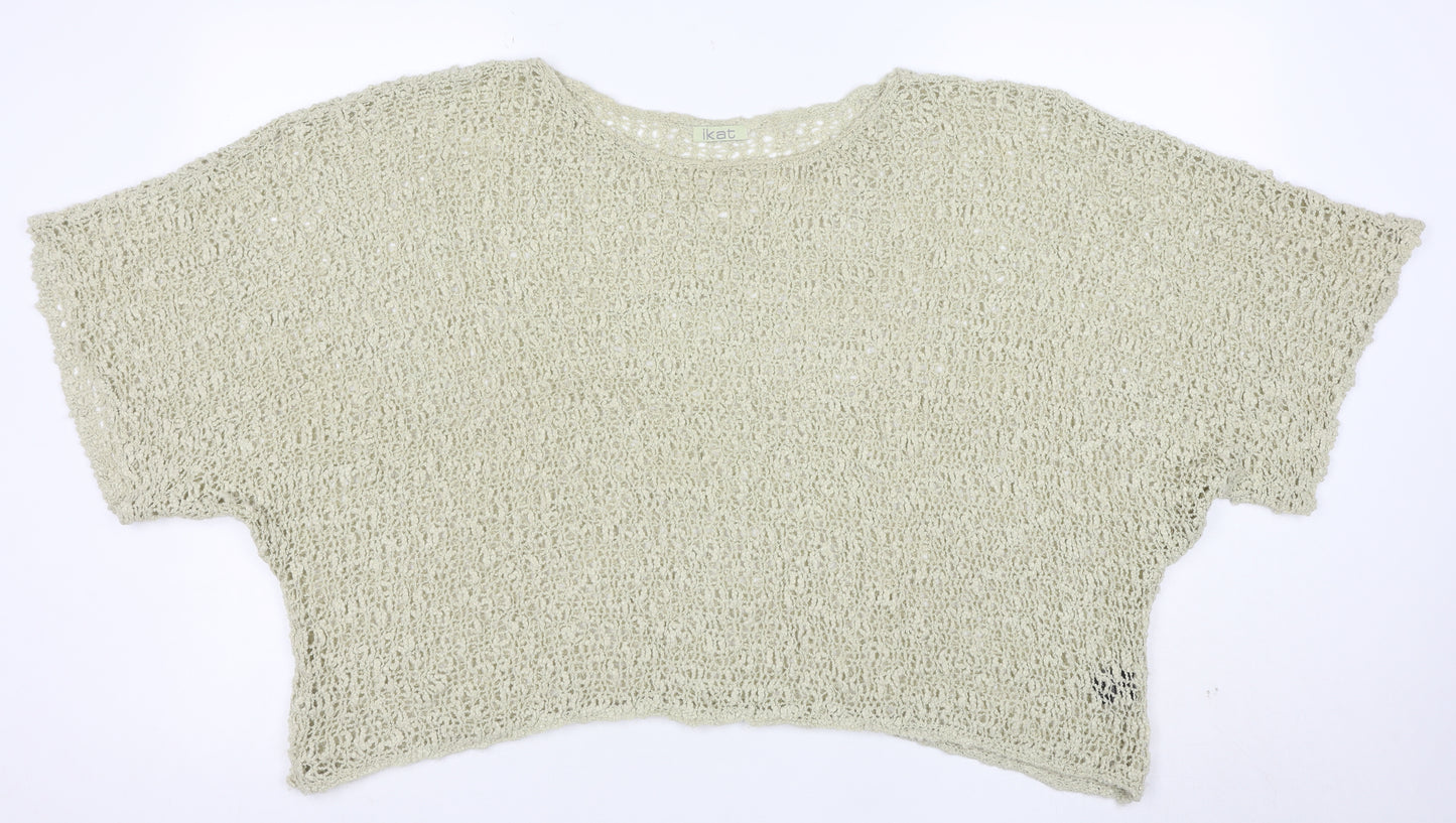 ikat Women’s Beige Crochet Knit Cropped Top One Size