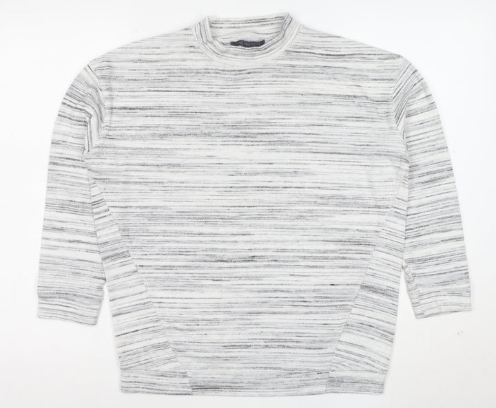 Marks and Spencer Women’s Grey Striped Mock Neck T-Shirt Size 10