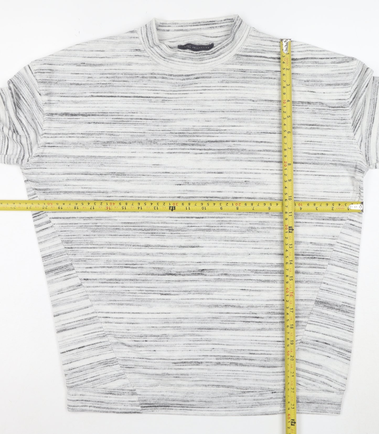 Marks and Spencer Women’s Grey Striped Mock Neck T-Shirt Size 10