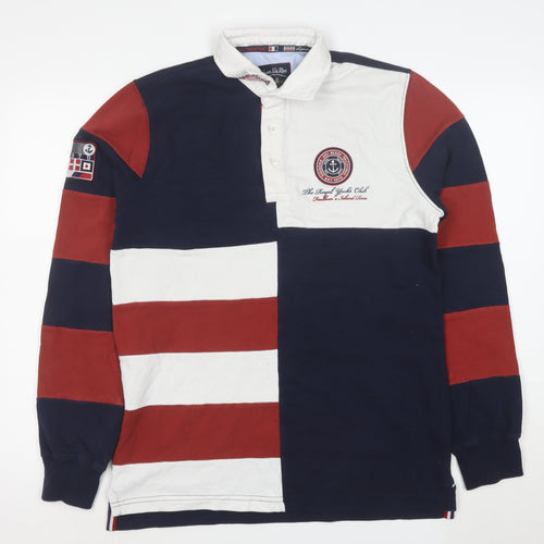 Giorgio Di Mare Men's Navy Red White Long Sleeve Polo L 100% Cotton
