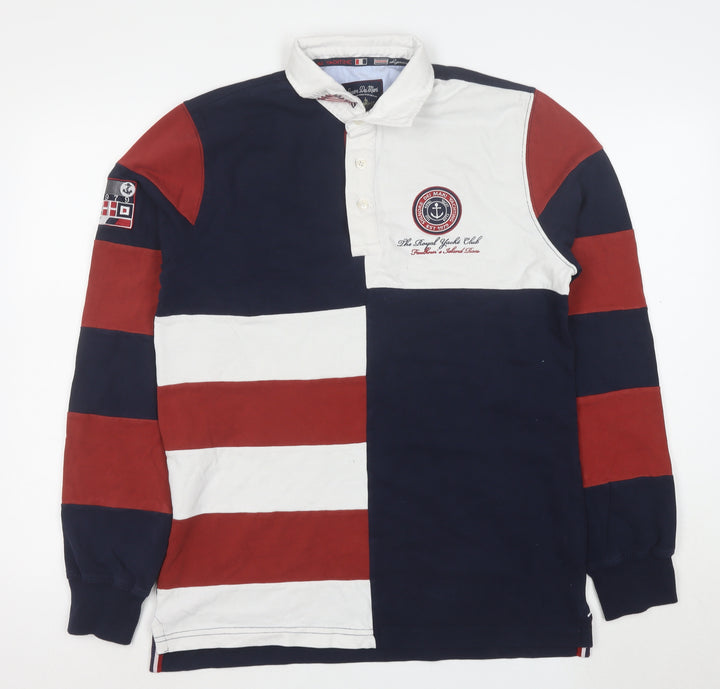Giorgio Di Mare Men's Navy Red White Long Sleeve Polo L 100% Cotton