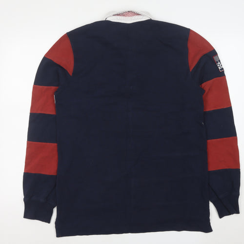 Giorgio Di Mare Men's Navy Red White Long Sleeve Polo L 100% Cotton