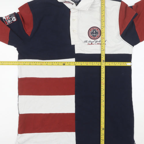 Giorgio Di Mare Men's Navy Red White Long Sleeve Polo L 100% Cotton