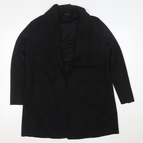 New Look Women's Black Coatigan Size 14 Mid-Length Open Front