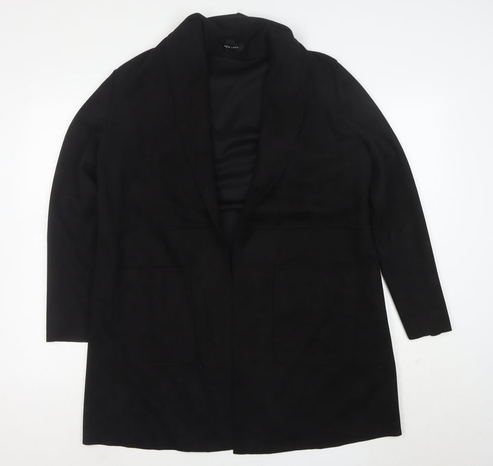 New Look Women's Black Coatigan Size 14 Mid-Length Open Front